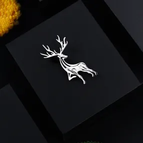 Peluche Snowbound Stag Silver Stainless Steel Lapel Pin for Men