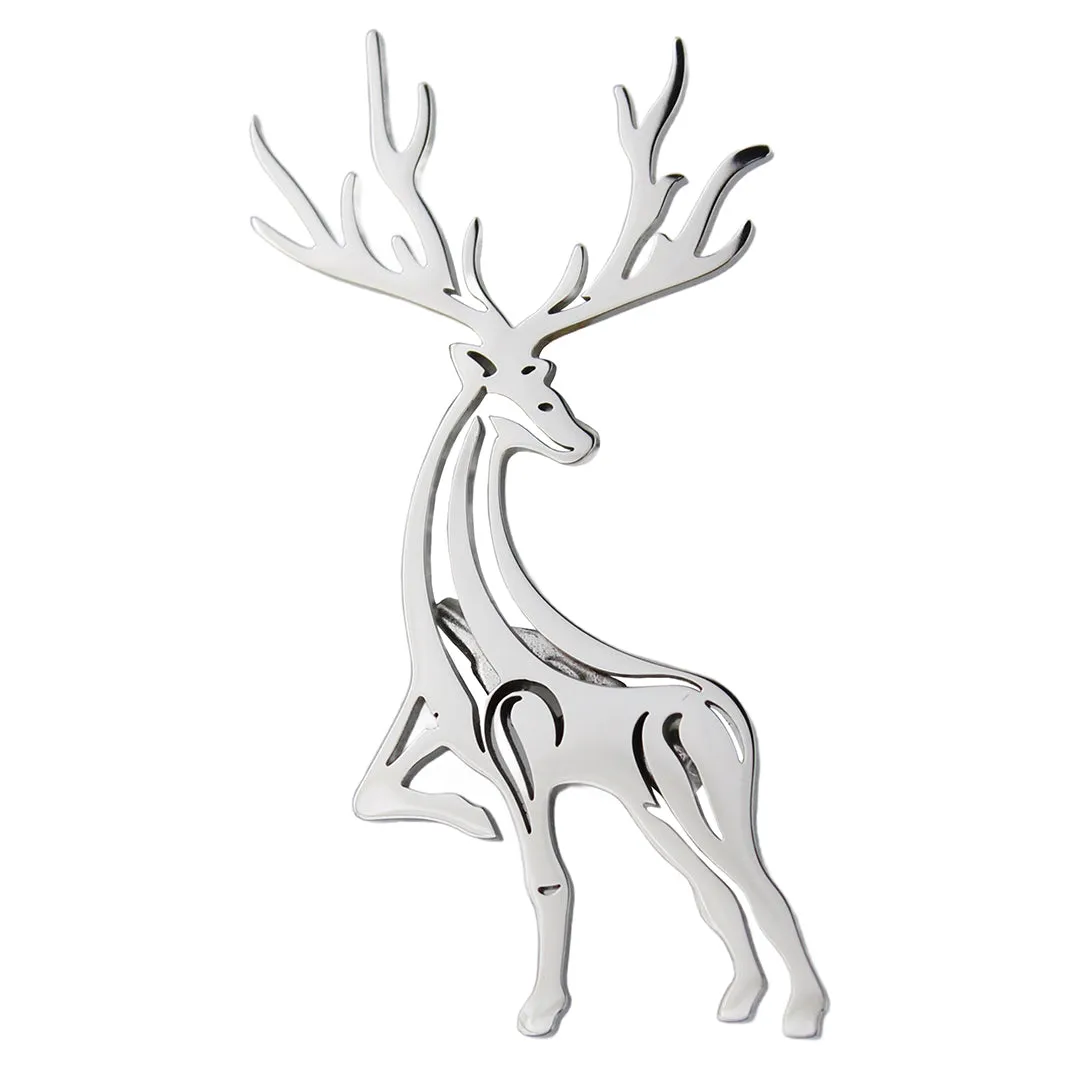 Peluche Snowbound Stag Silver Stainless Steel Lapel Pin for Men