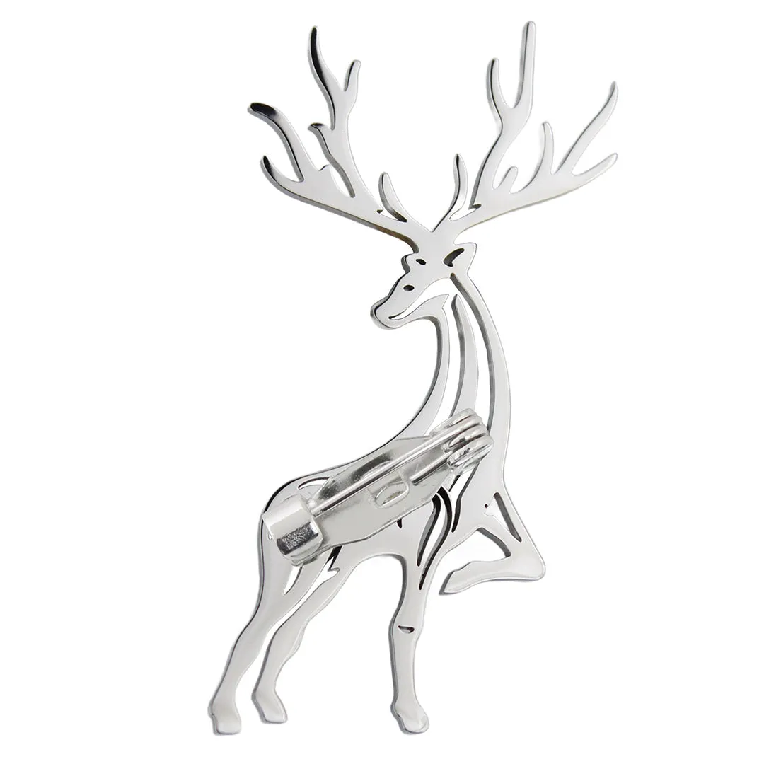 Peluche Snowbound Stag Silver Stainless Steel Lapel Pin for Men