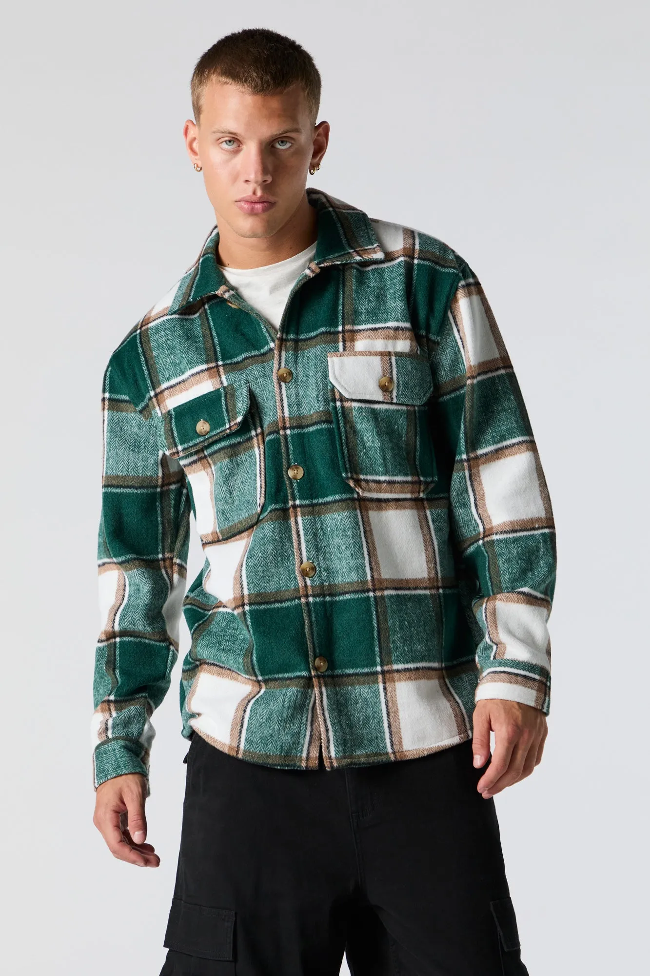 Plaid Button Front Shacket