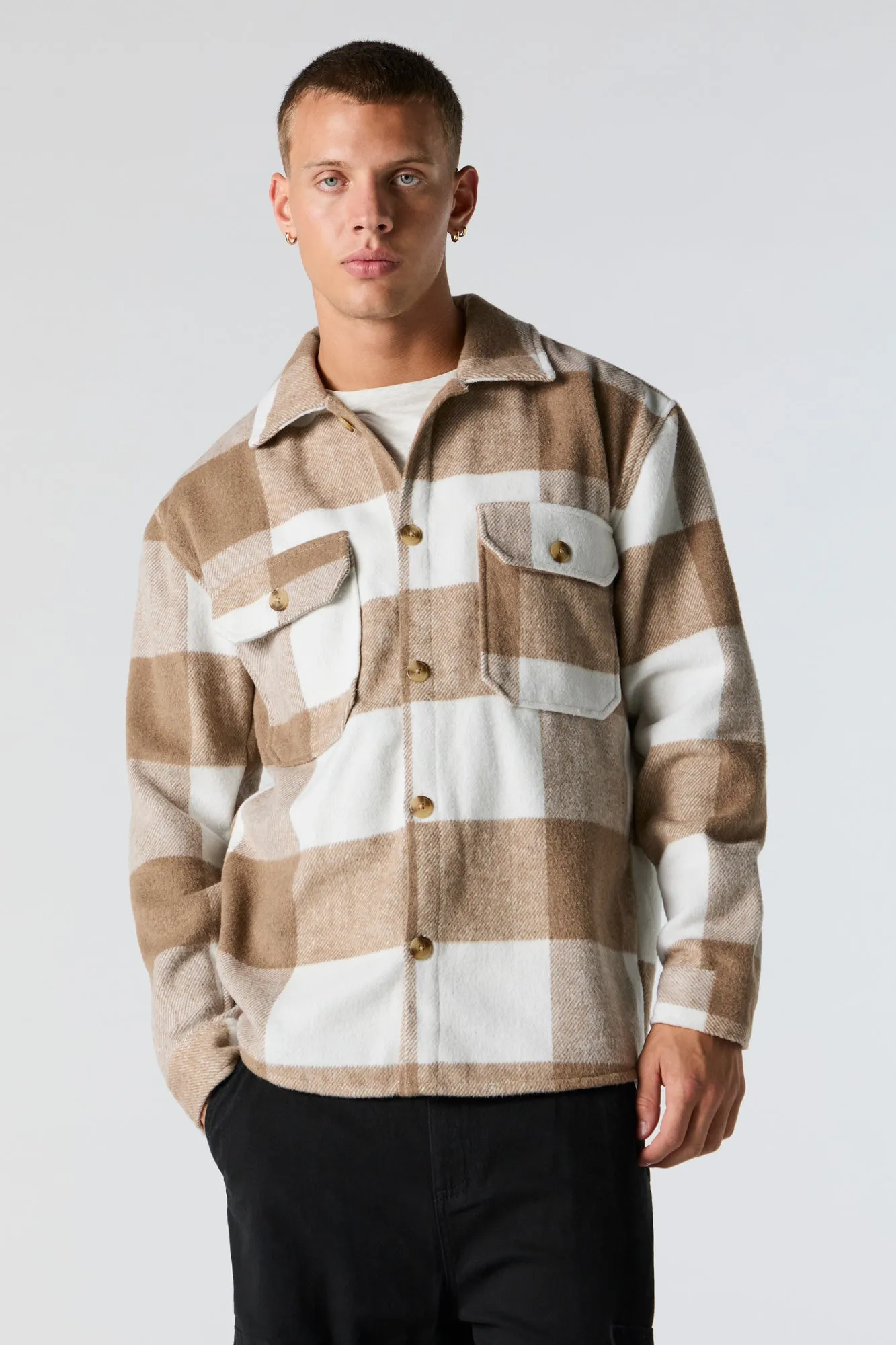 Plaid Button Front Shacket