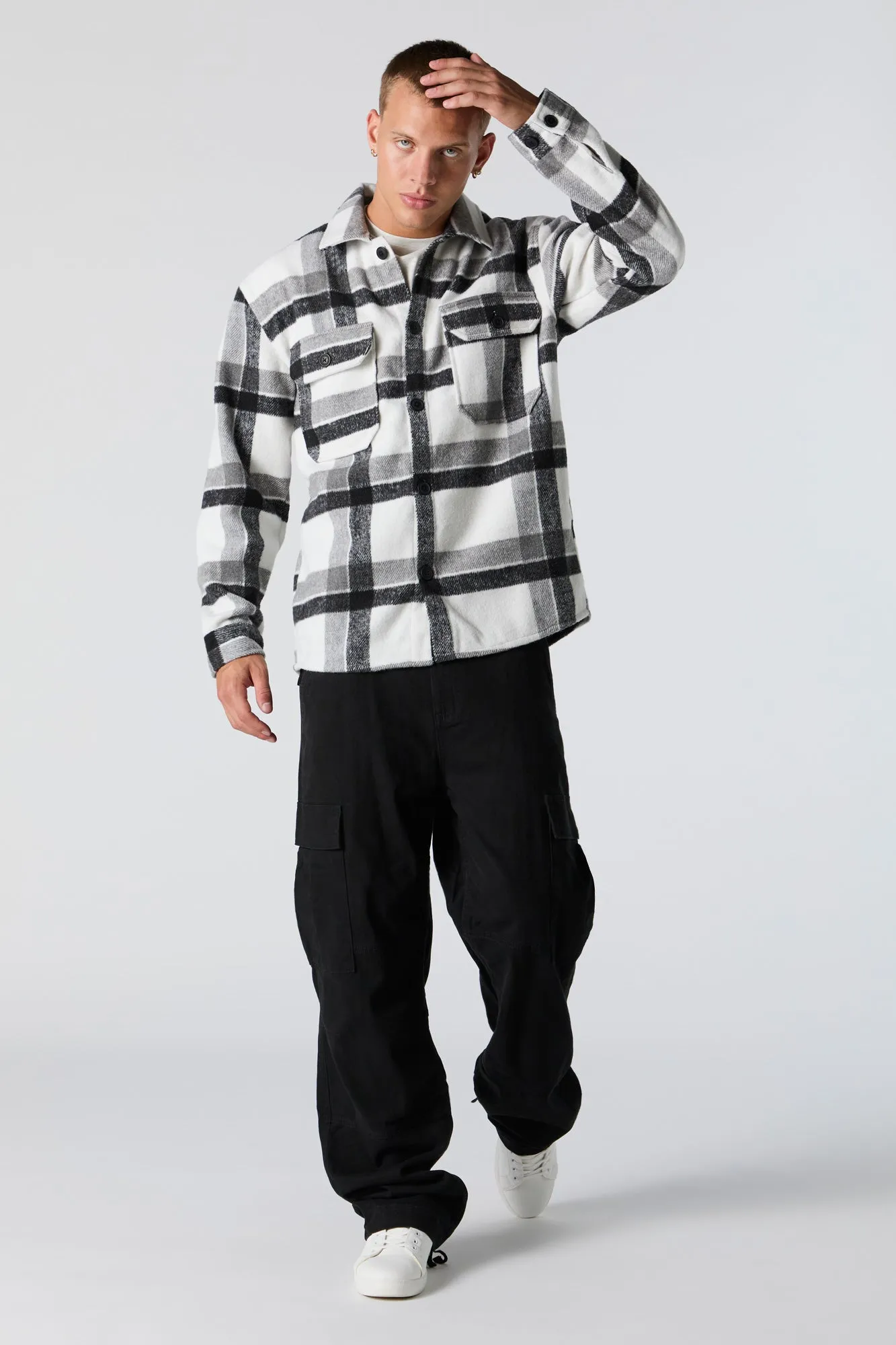 Plaid Button Front Shacket