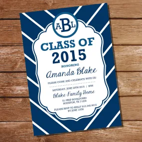 Preppy Navy Blue Graduation Invitation