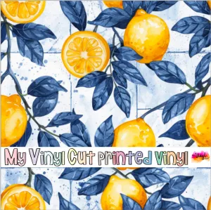 Printed Vinyl & HTV Blue and Lemons A Patterns 12 x 12 inch sheet