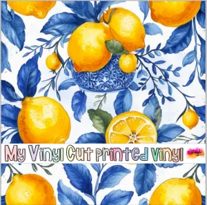 Printed Vinyl & HTV Blue and Lemons G Patterns 12 x 12 inch sheet