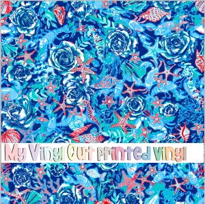 Printed Vinyl & HTV Lobster Blue Pattern 12 x 12 inch sheet