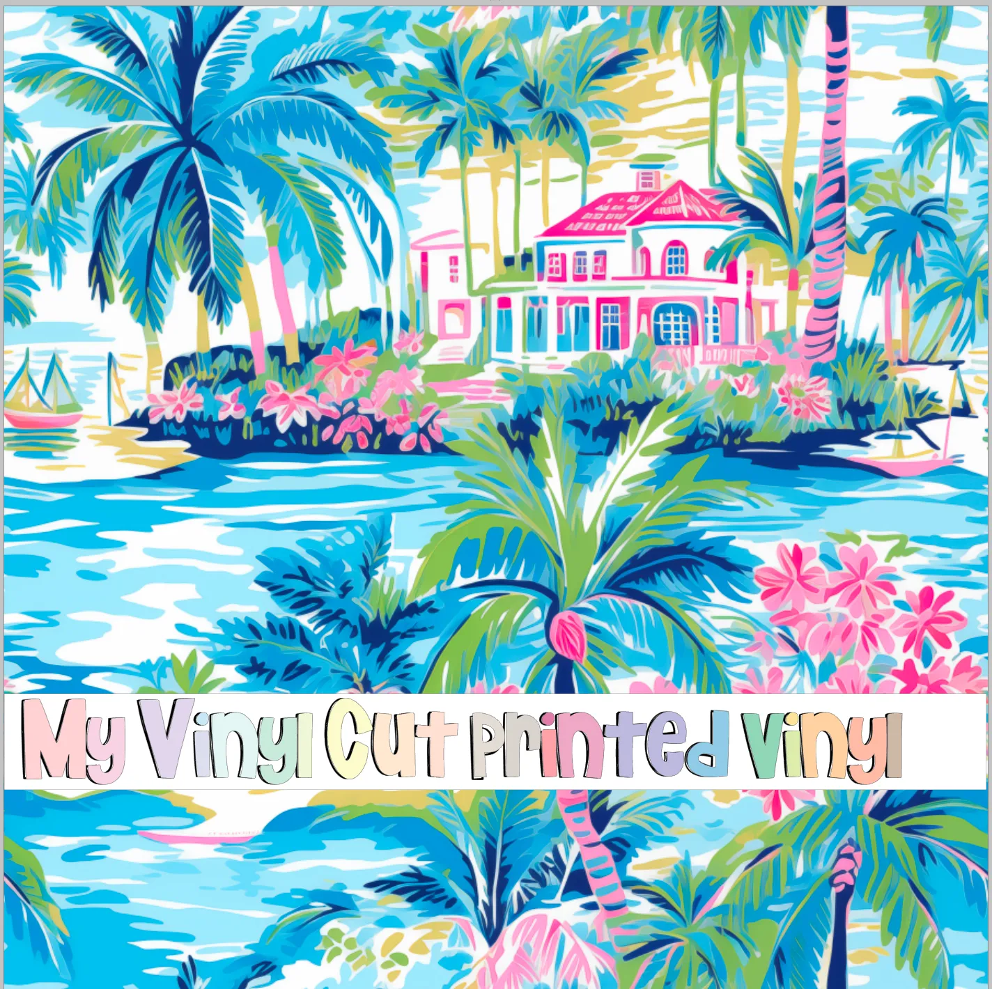 Printed Vinyl & HTV Preppy Beach House E Pattern 12 x 12 inch sheet