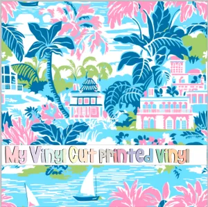 Printed Vinyl & HTV Preppy Beach House T Pattern 12 x 12 inch sheet