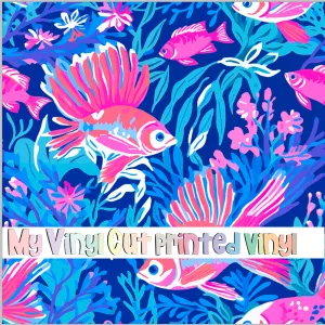 Printed Vinyl & HTV Preppy Fish B Pattern 12 x 12 inch sheet