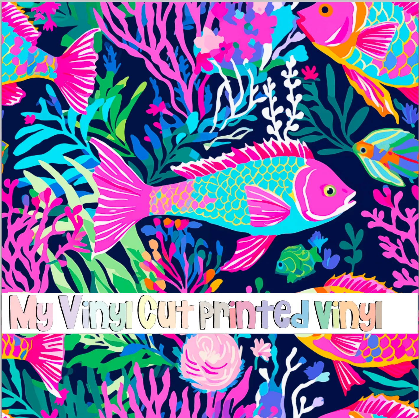 Printed Vinyl & HTV Preppy Fish E Pattern 12 x 12 inch sheet