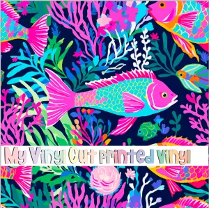 Printed Vinyl & HTV Preppy Fish E Pattern 12 x 12 inch sheet