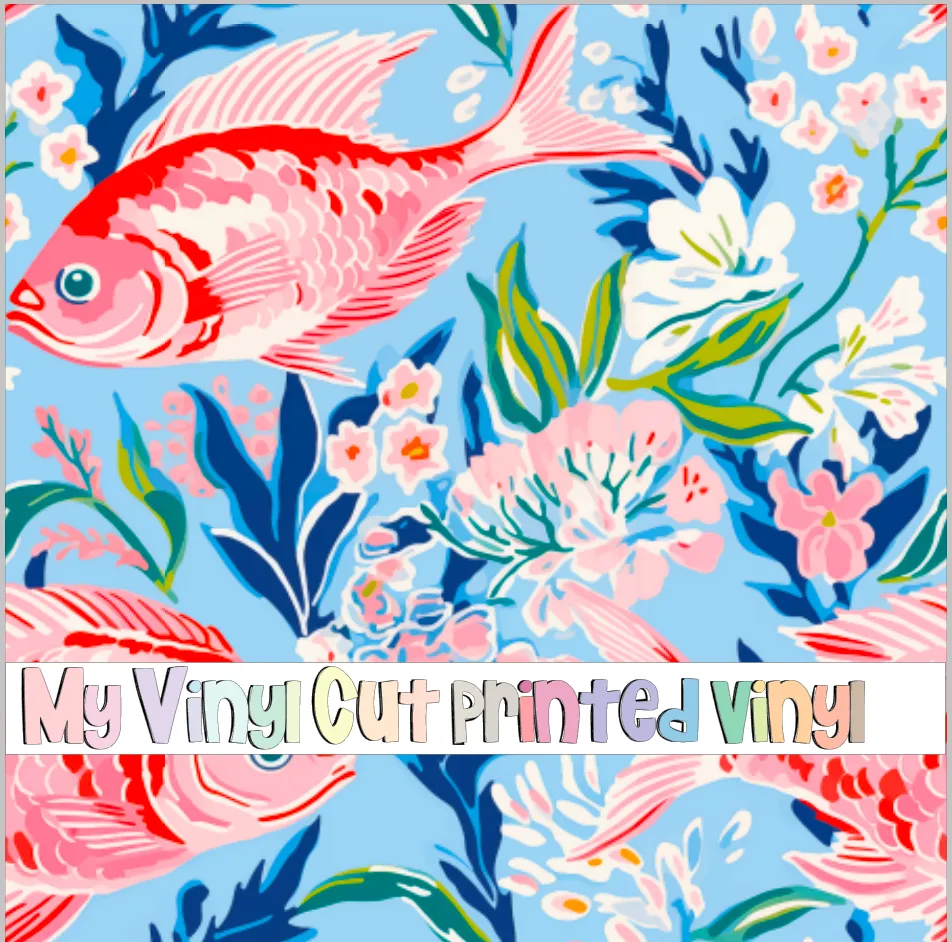 Printed Vinyl & HTV Preppy Fish F Pattern 12 x 12 inch sheet