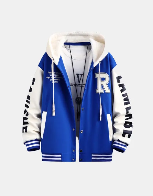 R Quilted Thermal Hooded Varsity Jacket