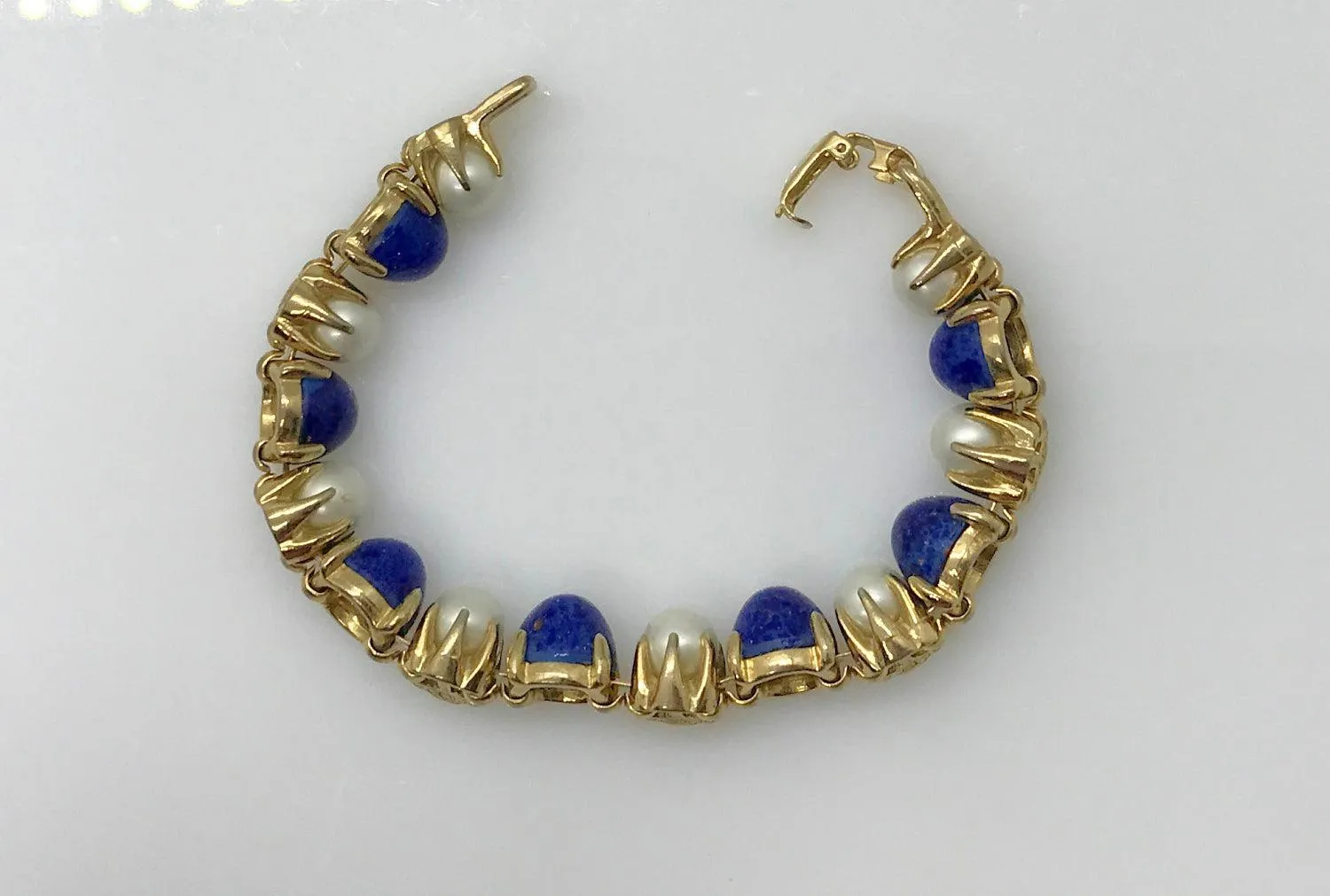 Rich Faux Lapis and Pearl Vintage Bracelet