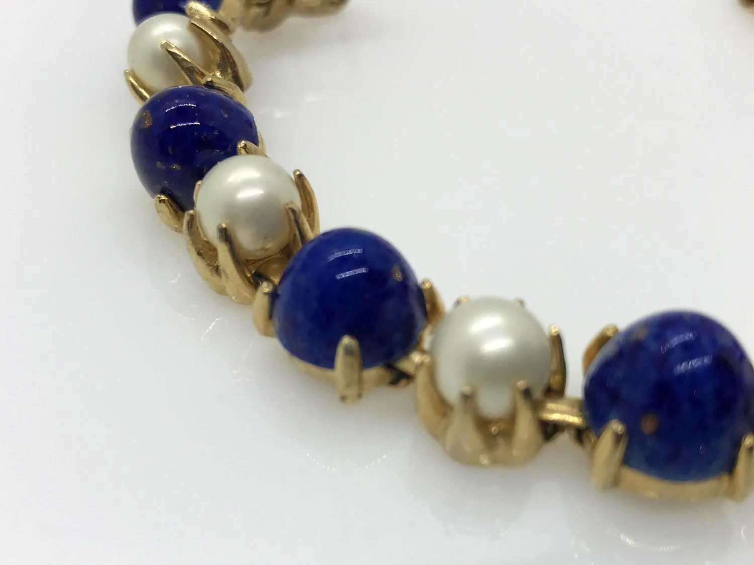 Rich Faux Lapis and Pearl Vintage Bracelet