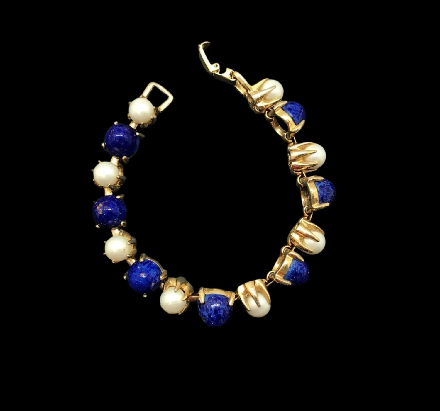 Rich Faux Lapis and Pearl Vintage Bracelet