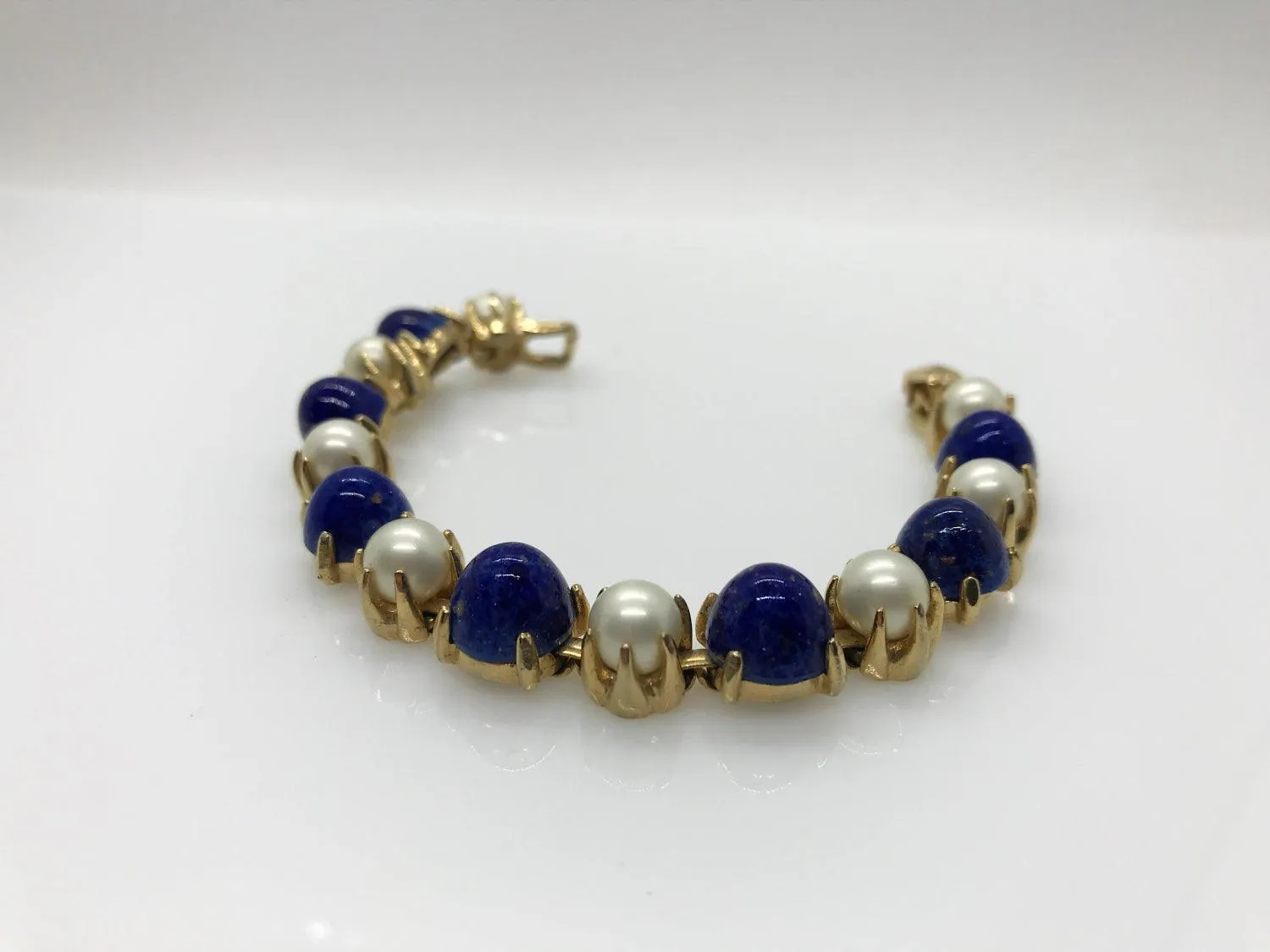 Rich Faux Lapis and Pearl Vintage Bracelet