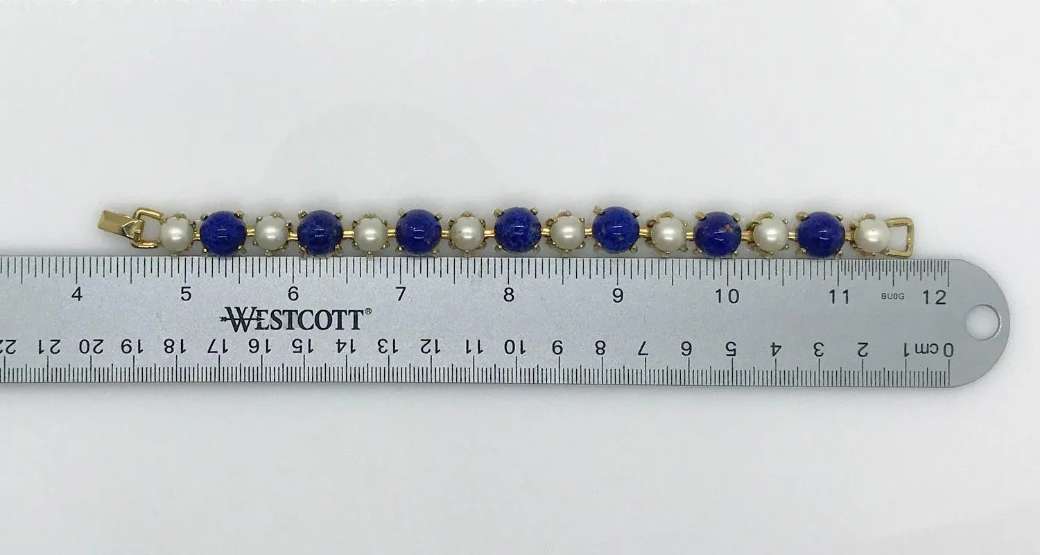 Rich Faux Lapis and Pearl Vintage Bracelet