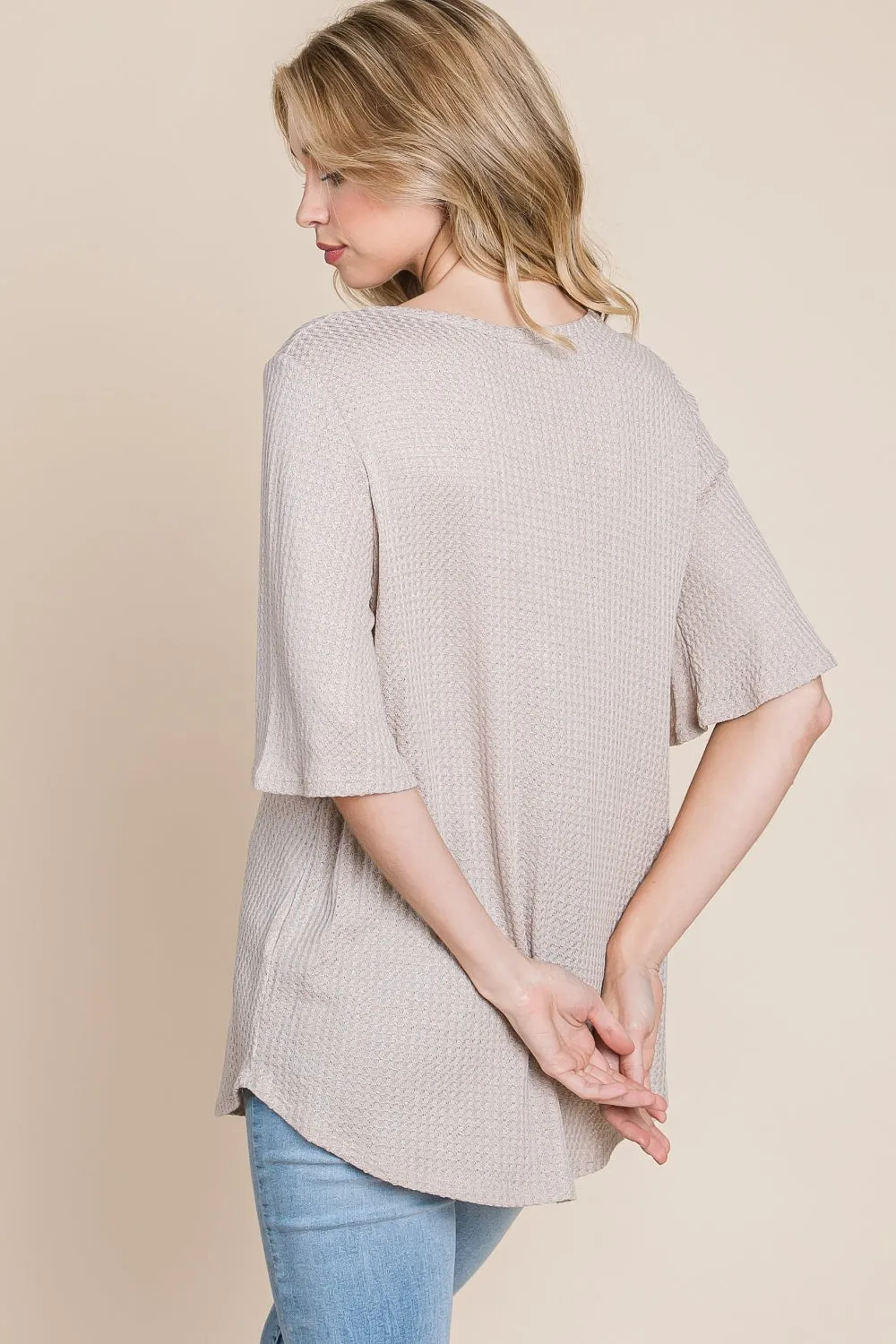 Round Neck Waffle Knit T-Shirt