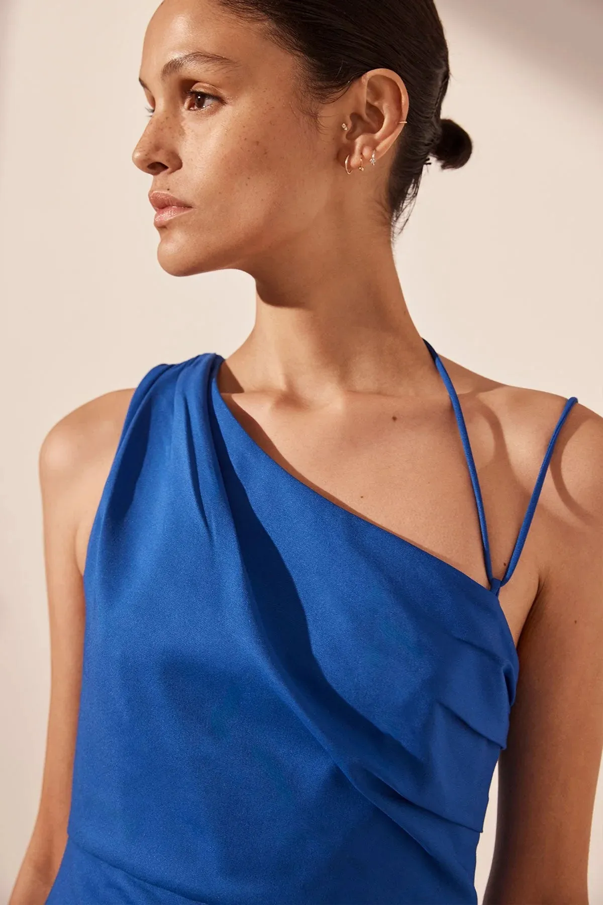 Shona Joy - Lani Asymmetrical Gathered Midi Dress - Azure