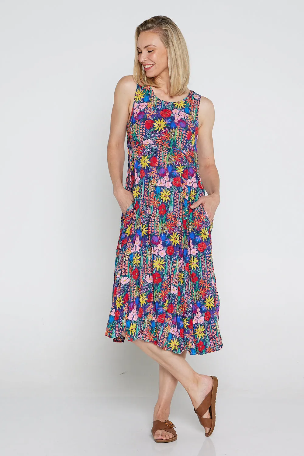 Sleeveless Waterhouse Dress - Rainbow Wildflowers