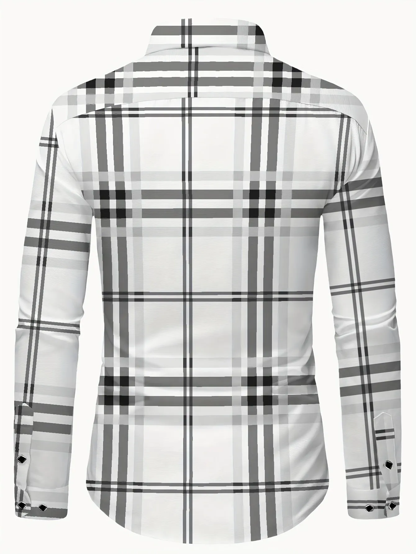 Slim Fit Plaid Button-Down Shirt with Hexagon Buttons and Silver Edging, Men's Preppy Casual Style