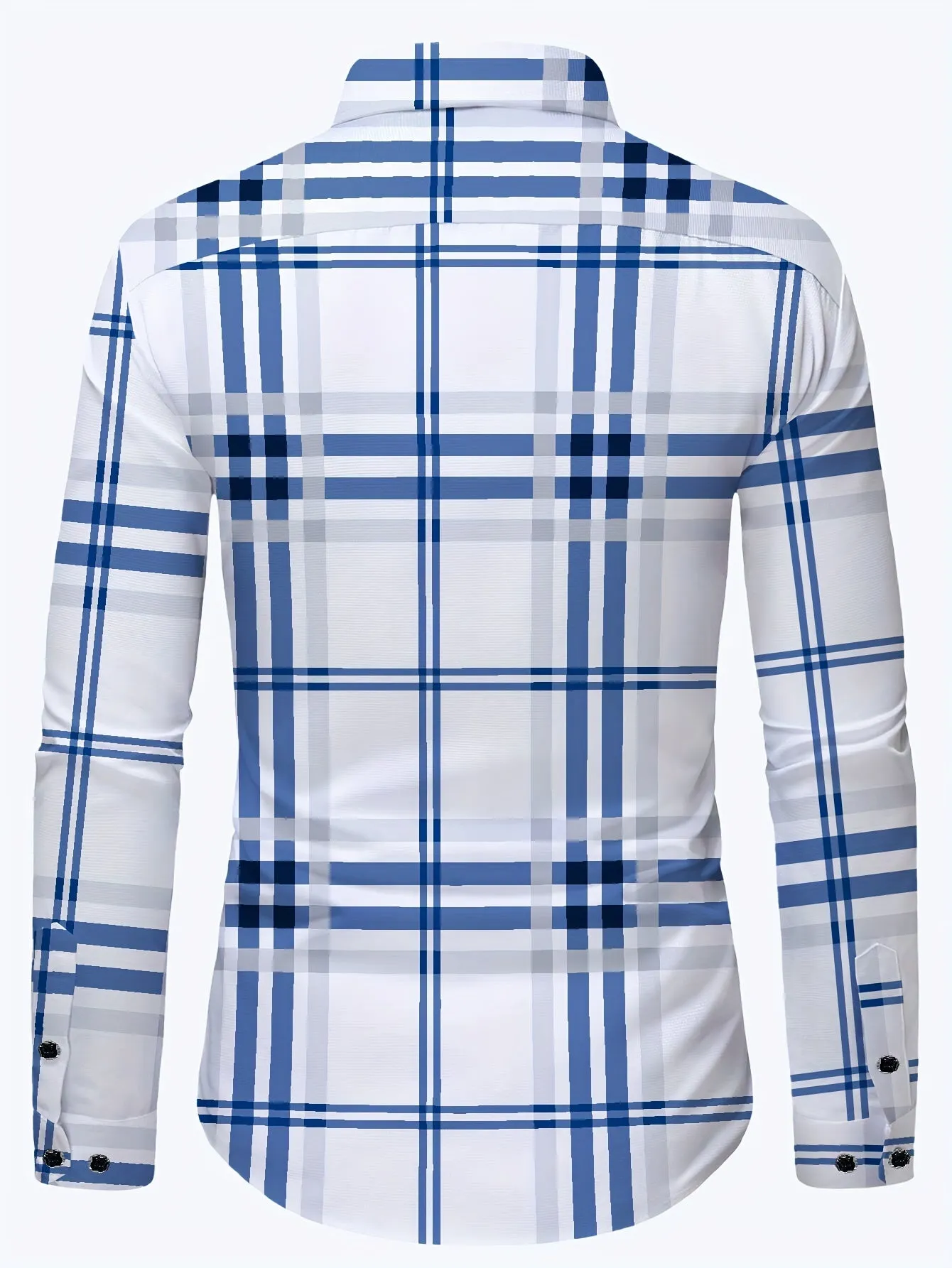 Slim Fit Plaid Button-Down Shirt with Hexagon Buttons and Silver Edging, Men's Preppy Casual Style