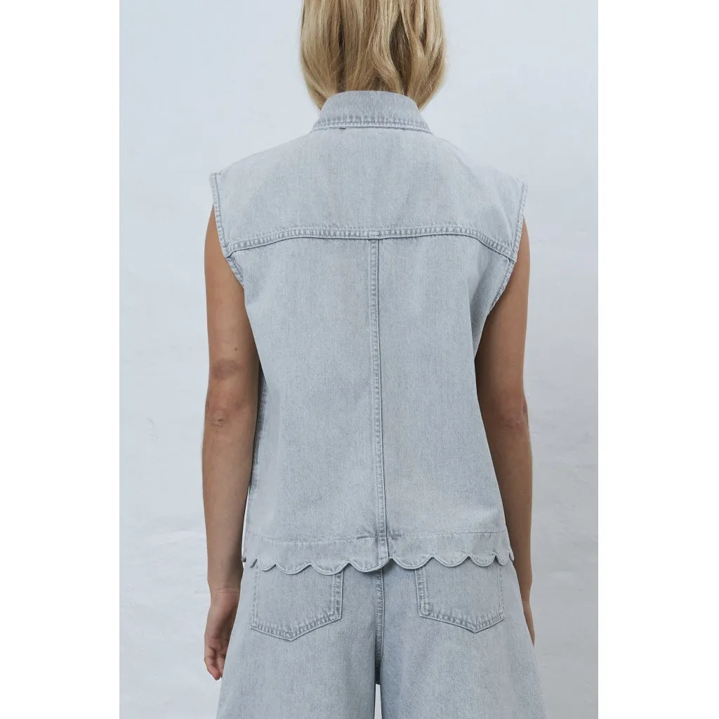 Stella Nova Scallop Edge Denim Vest GW42-1780 Light Grey