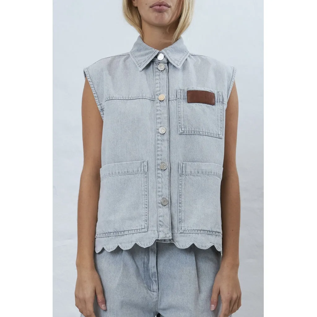 Stella Nova Scallop Edge Denim Vest GW42-1780 Light Grey