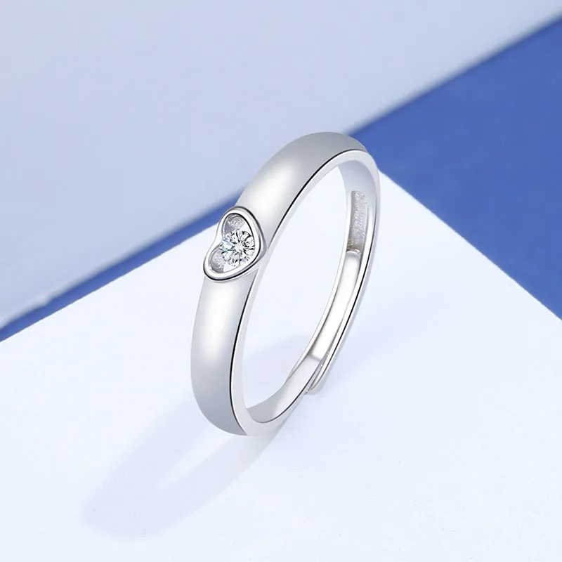 Sterling silver couple ring creative diamond heart-to-heart open fashion ring for men and women