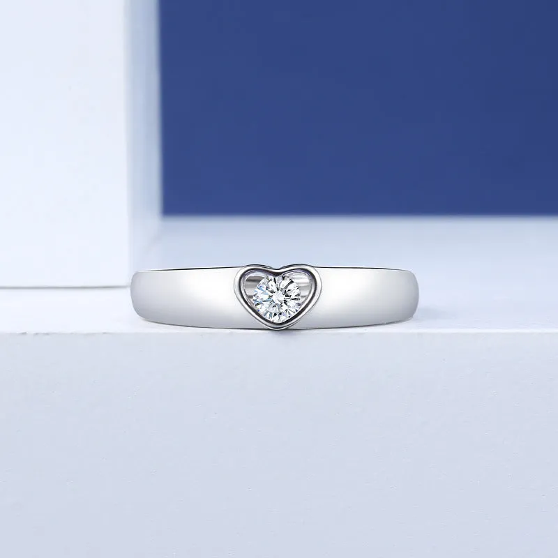 Sterling silver couple ring creative diamond heart-to-heart open fashion ring for men and women