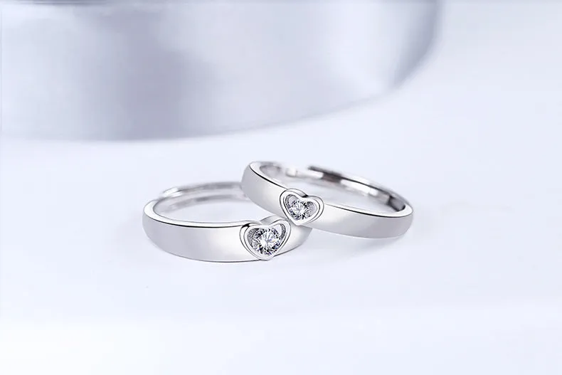 Sterling silver couple ring creative diamond heart-to-heart open fashion ring for men and women