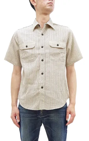 Sugar Cane Cotton Dobby Stripe Shirt Men's Casual Short Sleeve Button Up Work Shirt Vertical Multi-Striped Pattern SC39306 105 Off-White