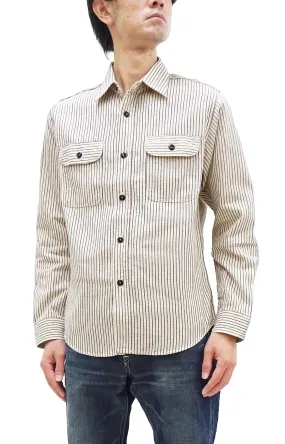 Sugar Cane Dobby Stripe Shirt Men's Mediumweight Long Sleeve Button Up Work Shirt SC29146 105 Off-White