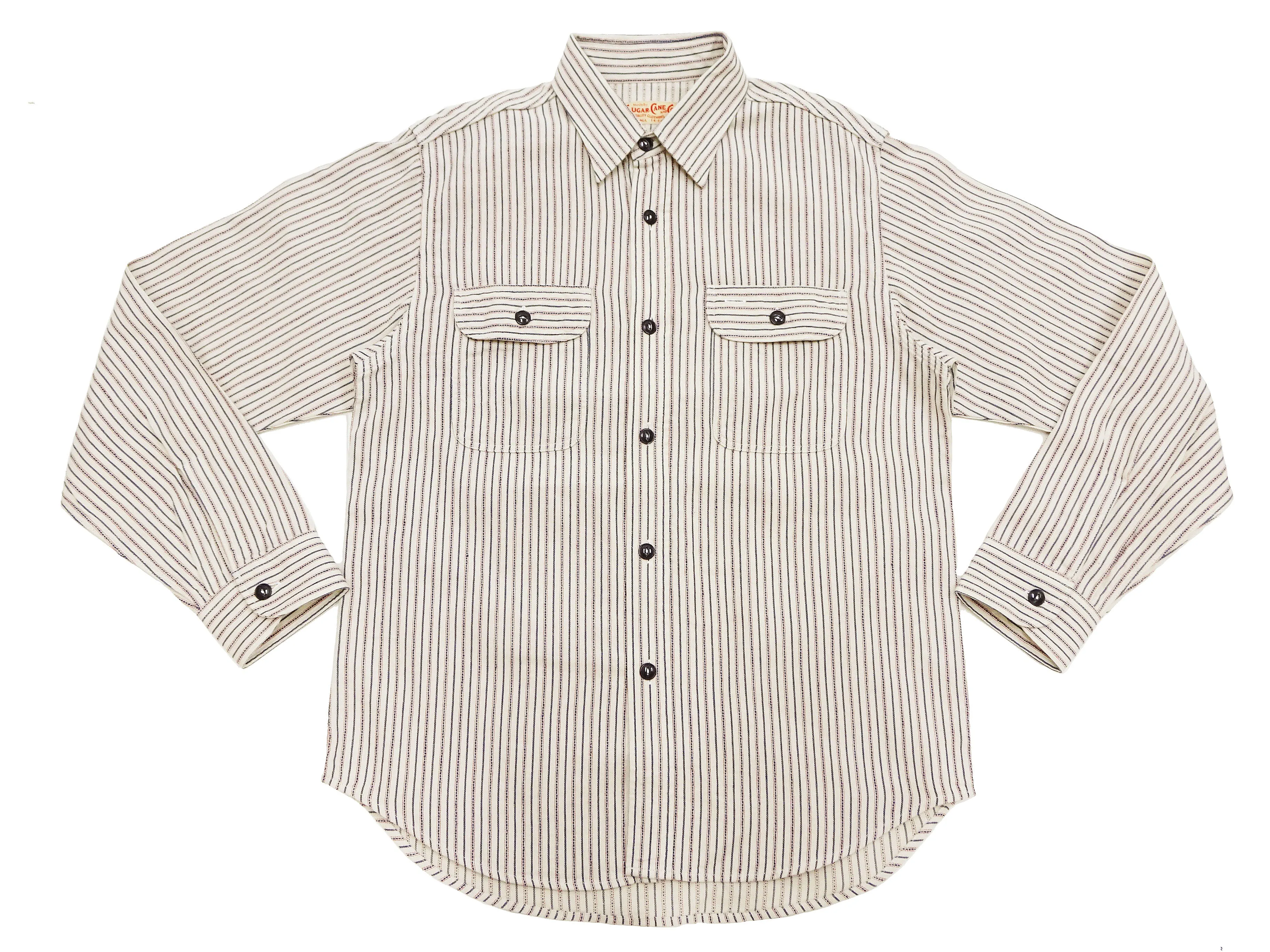 Sugar Cane Dobby Stripe Shirt Men's Mediumweight Long Sleeve Button Up Work Shirt SC29146 105 Off-White