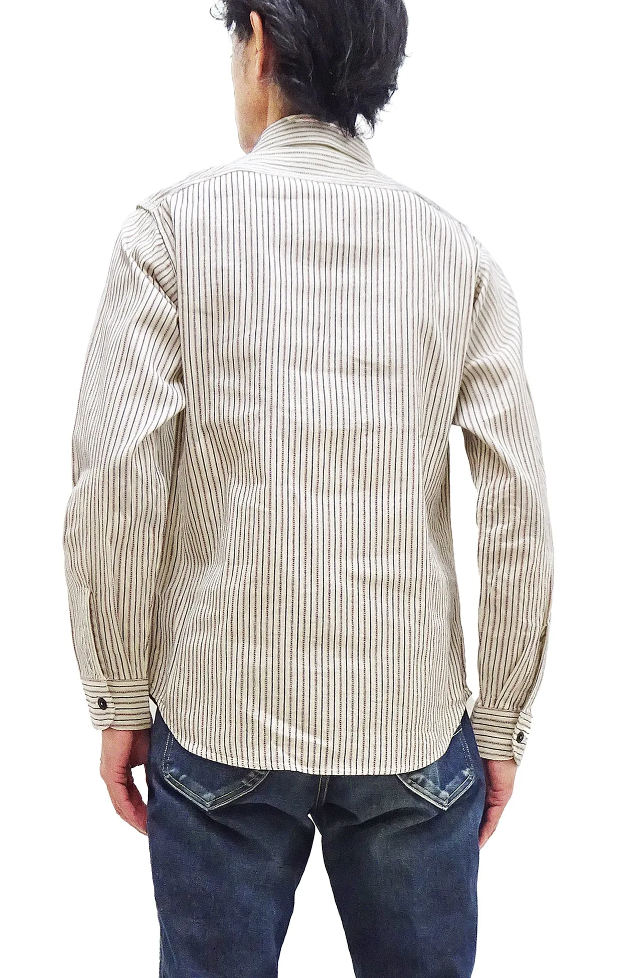 Sugar Cane Dobby Stripe Shirt Men's Mediumweight Long Sleeve Button Up Work Shirt SC29146 105 Off-White