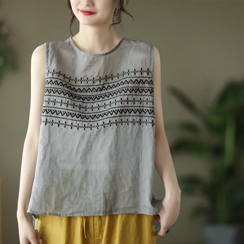 Summer Embroidered Loose Linen Vest