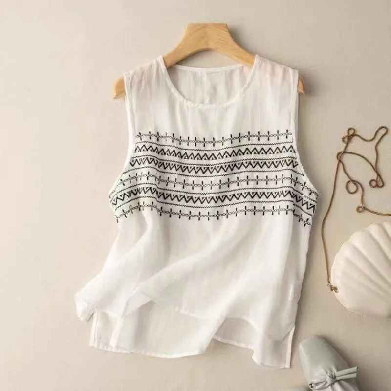 Summer Embroidered Loose Linen Vest