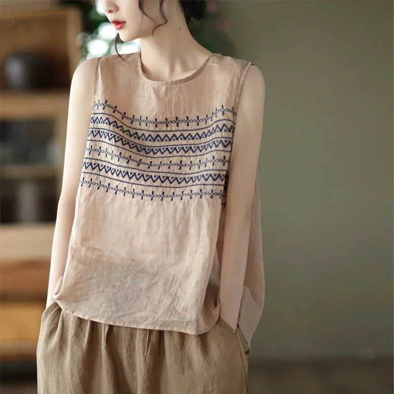 Summer Embroidered Loose Linen Vest