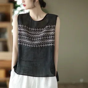 Summer Embroidered Loose Linen Vest