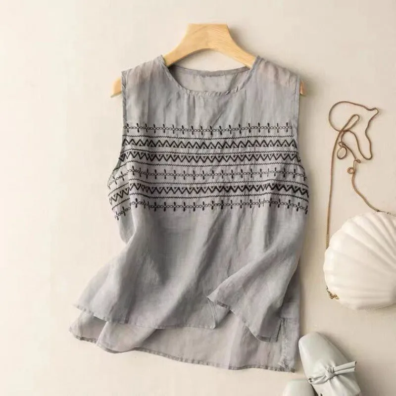 Summer Embroidered Loose Linen Vest