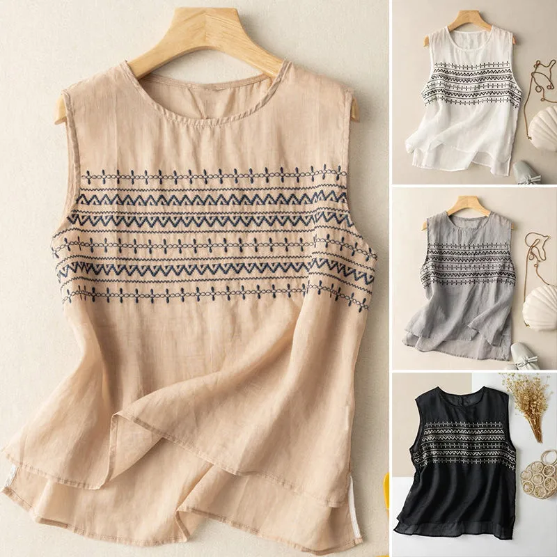 Summer Embroidered Loose Linen Vest