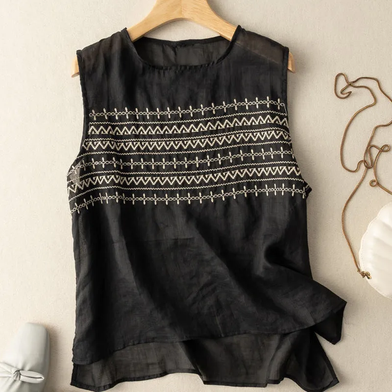 Summer Embroidered Loose Linen Vest