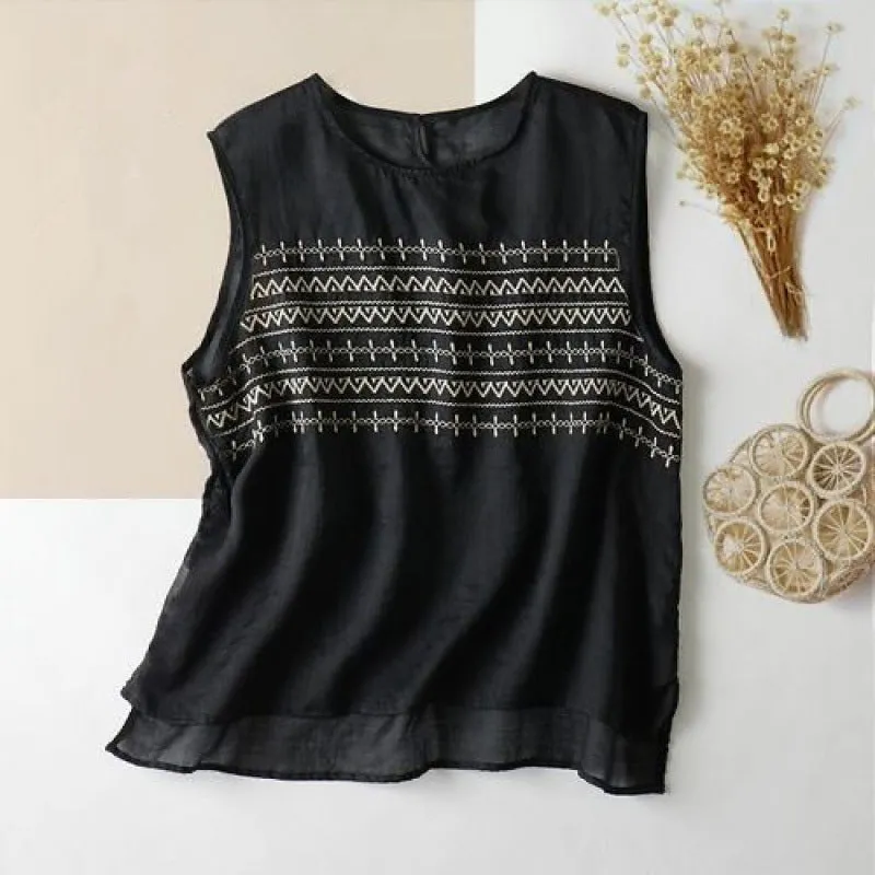 Summer Embroidered Loose Linen Vest