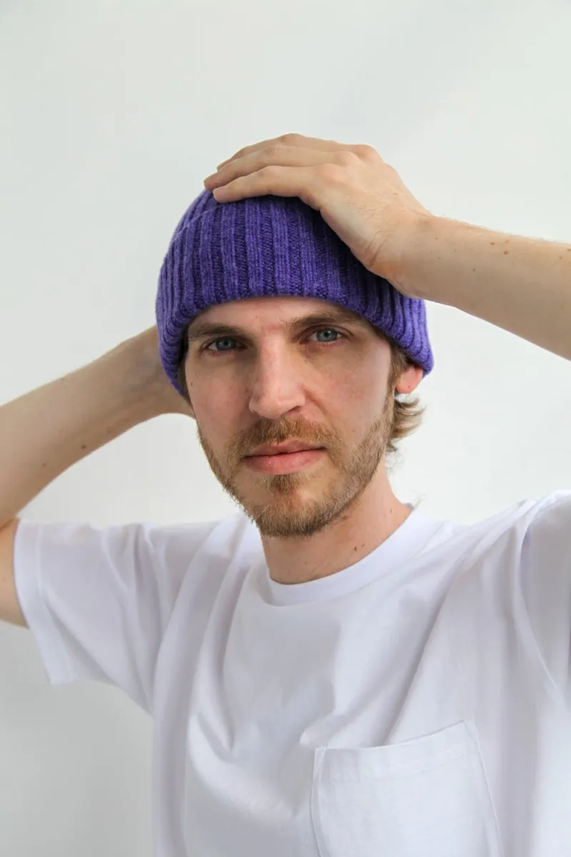 Super-Soft Lambswool Fisherman Beanie - Heliotrope Purple