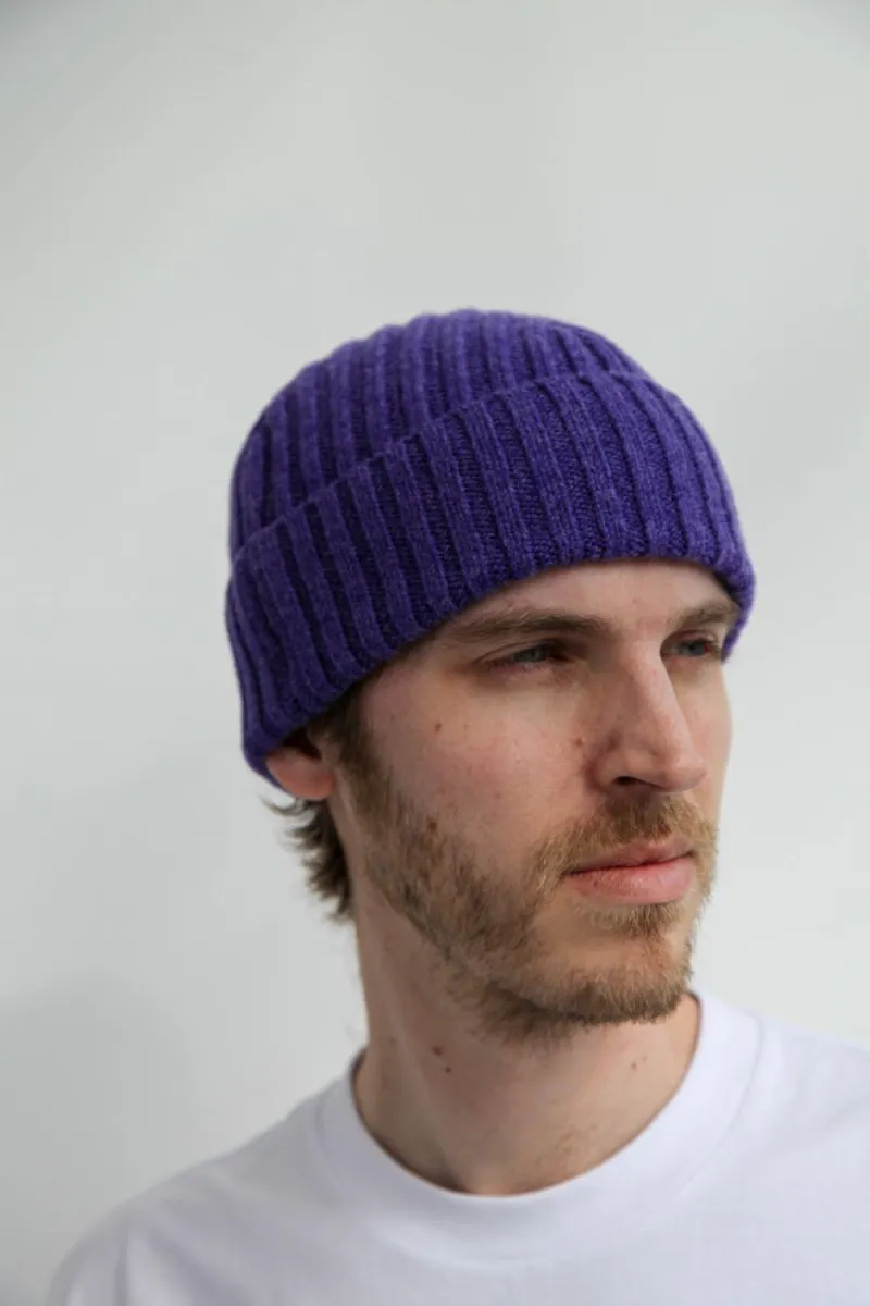 Super-Soft Lambswool Fisherman Beanie - Heliotrope Purple