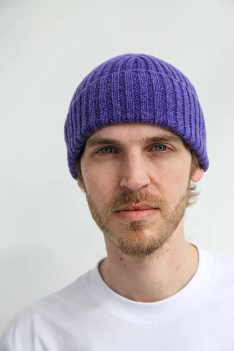 Super-Soft Lambswool Fisherman Beanie - Heliotrope Purple