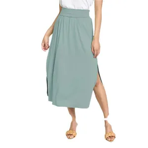 TEEK - Plus Size Solid Side Slit Midi Skirt