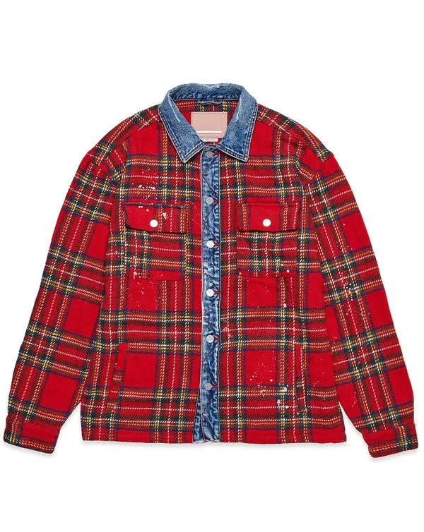 TEEK - Red Flannel Shacket With Denim Contrast