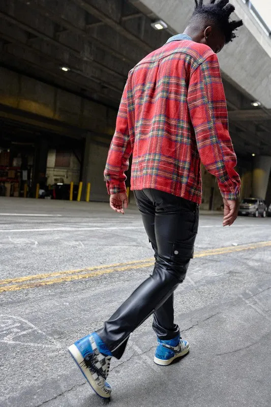 TEEK - Red Flannel Shacket With Denim Contrast